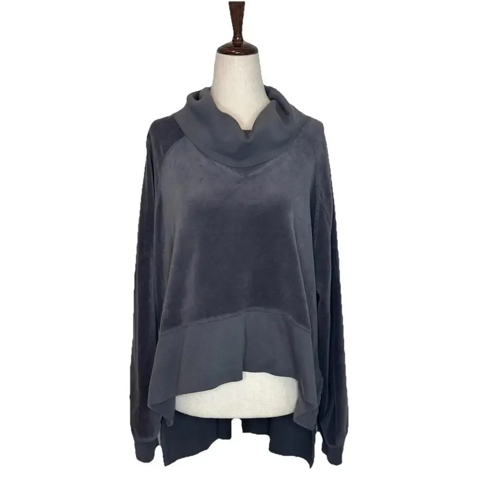 Free People Movement Last Chance Oversize Pullover Sweatshirt M Velour Charcoal - Picture 3 of 9